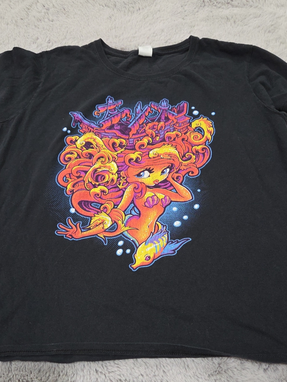 Redbubble Graphic Tee with Vibrant Orange Mermaid Print